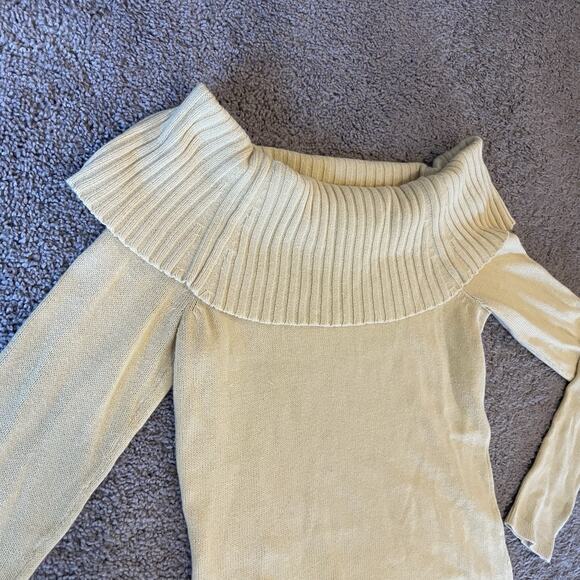 VTG Y2K GAP Size S Yellow Off Shoulder Sweater Top Knit Chic Coquette Preppy - Picture 3 of 12